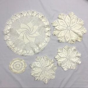 Lot of 5 vintage round cotton lace crochet doilies
